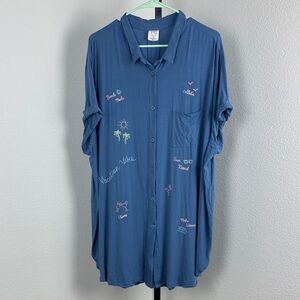 Jasmine & Ginger Hawaiian Beach Blue Rayon Sleepwear PJs
